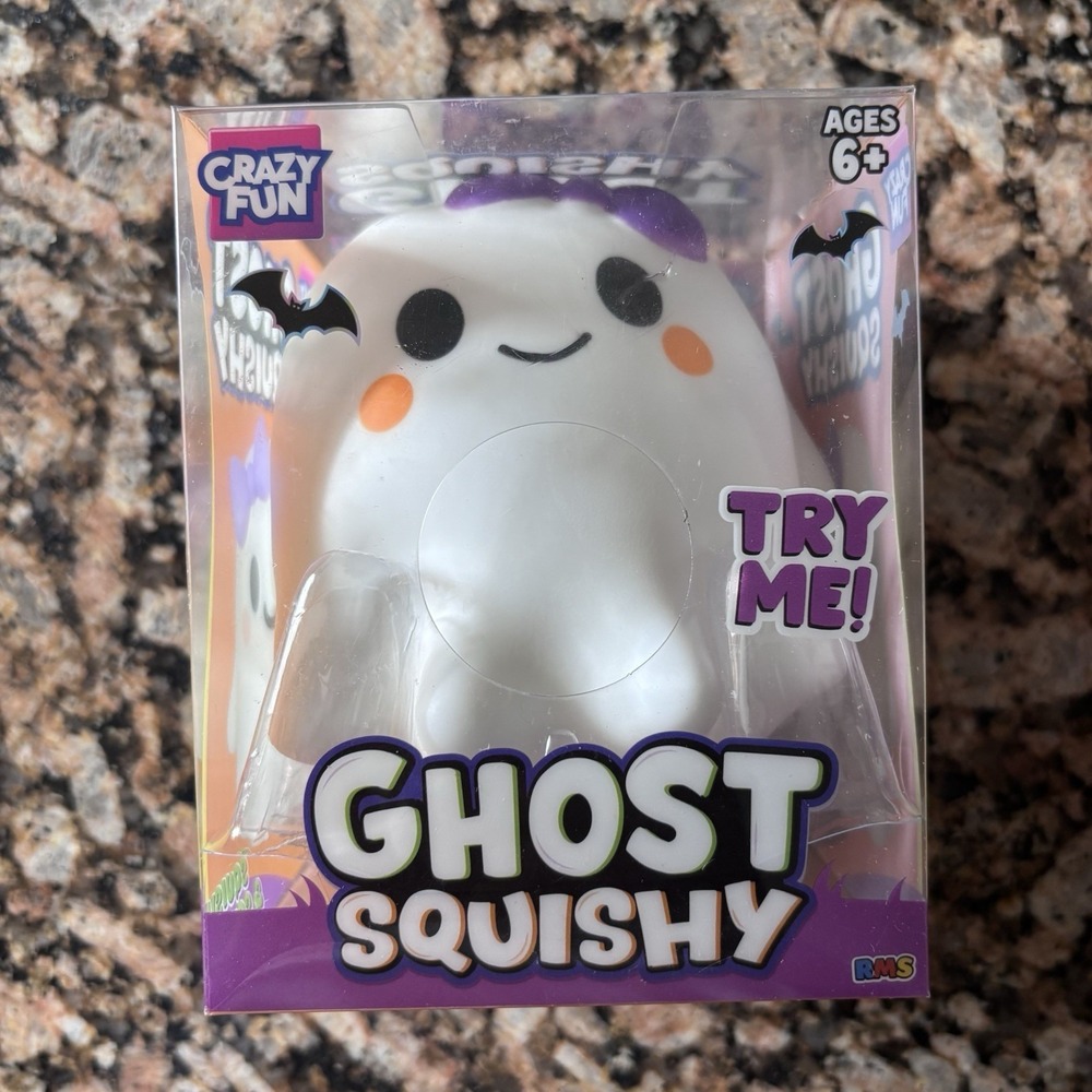 RMS Crazy Fun Five Below VIRAL Ghost Squishy Squeeze Toy, White/Purple Bow NEW